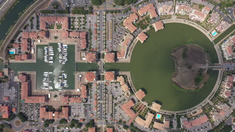 aerial-fix-top-shot-over-Port-Ariane-Lattes-Montpellier-France-marina-modern