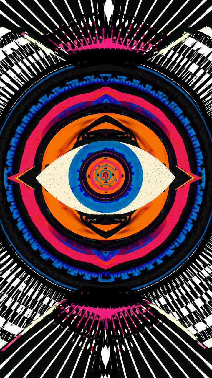 Vista aerea di un vivace design mandala simmetrico con colori audaci e motivi geometrici