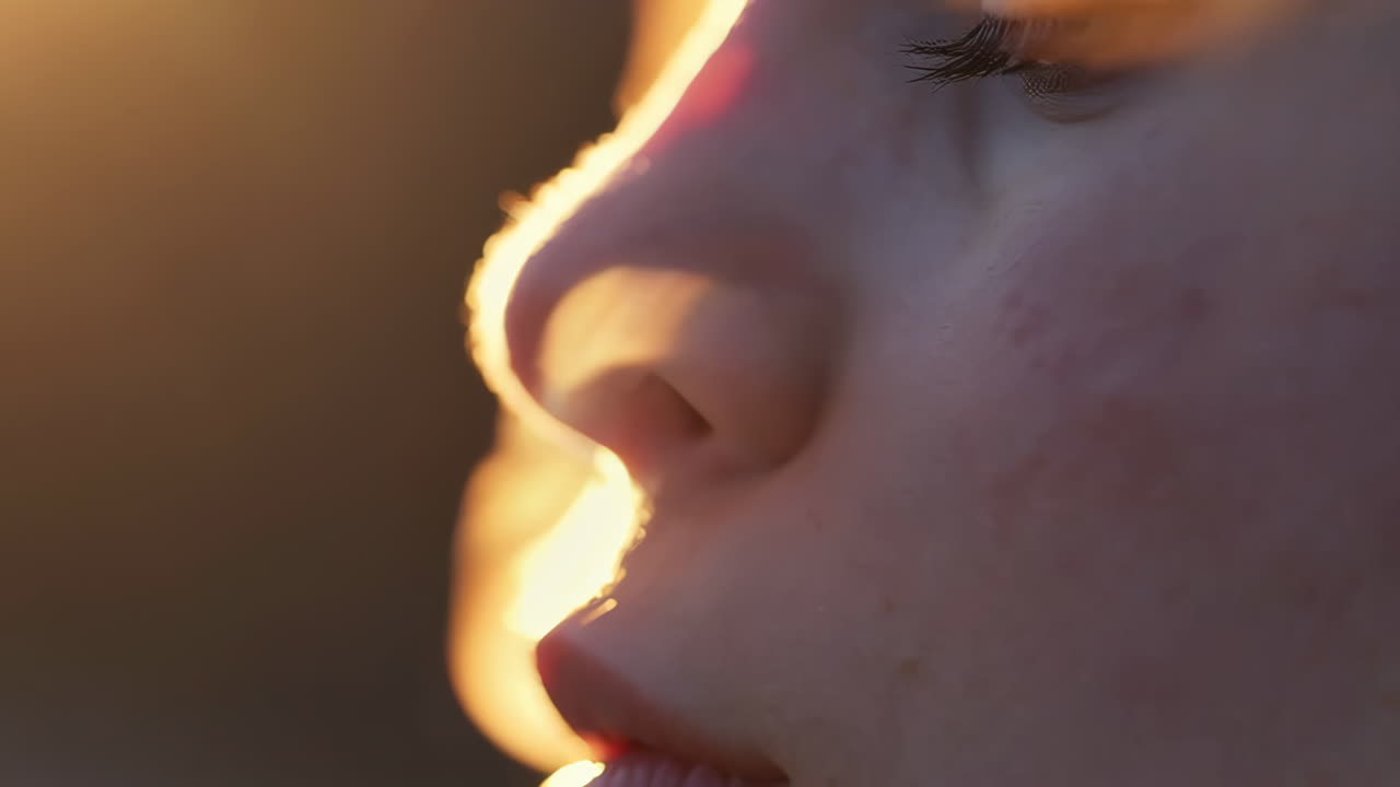 Close-up Profile of a Person's Face Bathed in Golden Light