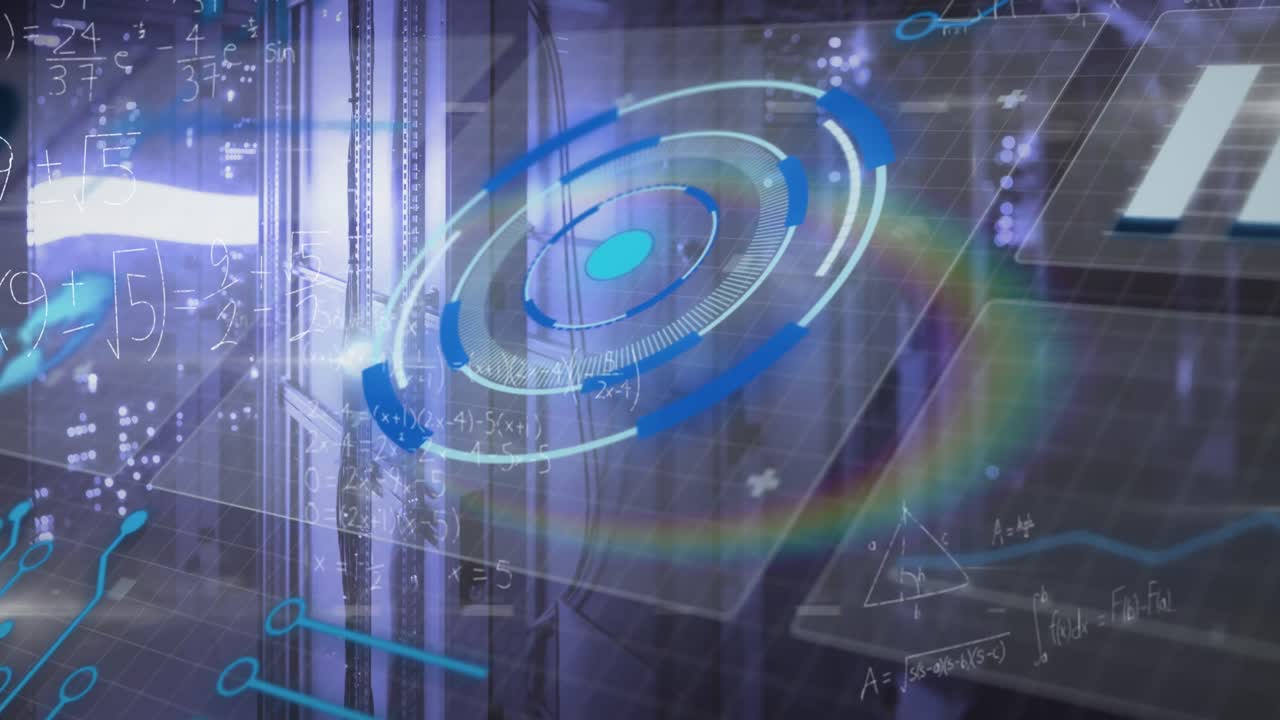 animazione del cerchio di elaborazione e delle formule matematiche sui server