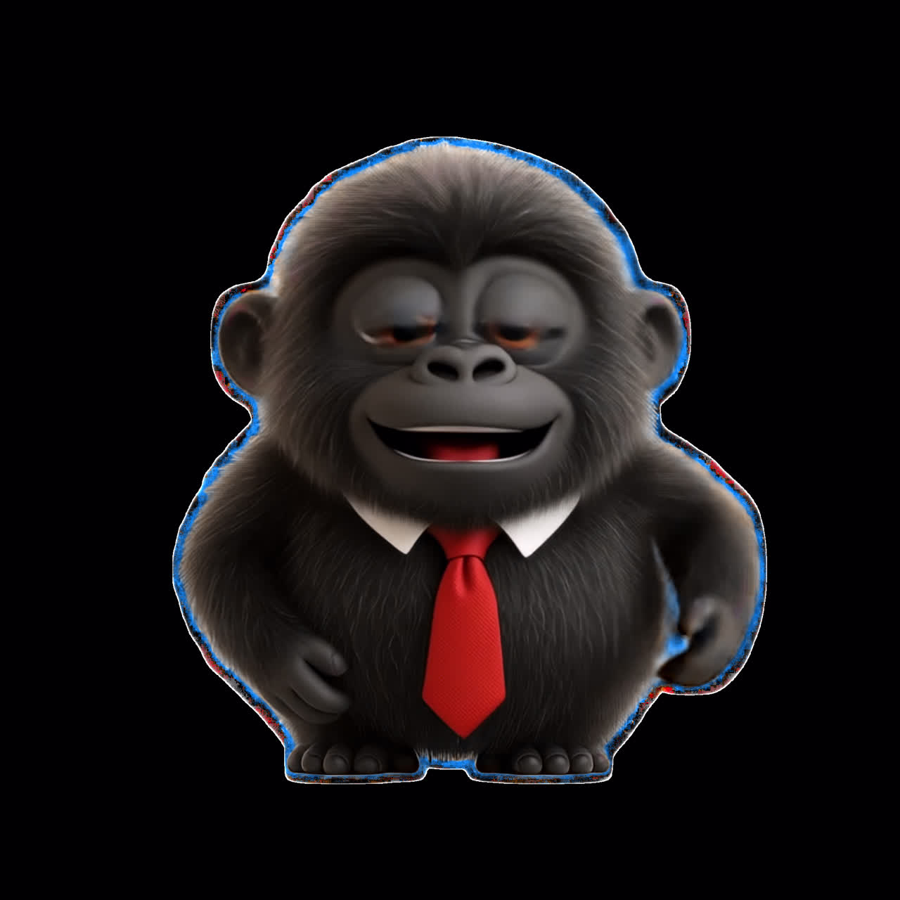 Cartoon gorilla wearing tie animation isolated asset, transparent 4K video, alpha channel, ProRes