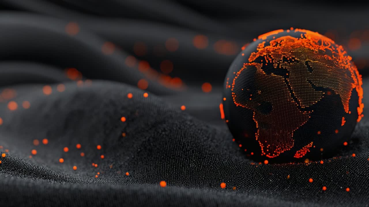 A Glowing, Digital Representation of Earth Surrounded by Elegant Black Fabric, Showcasing the Unity of Technology and Nature in a Striking Visual Display