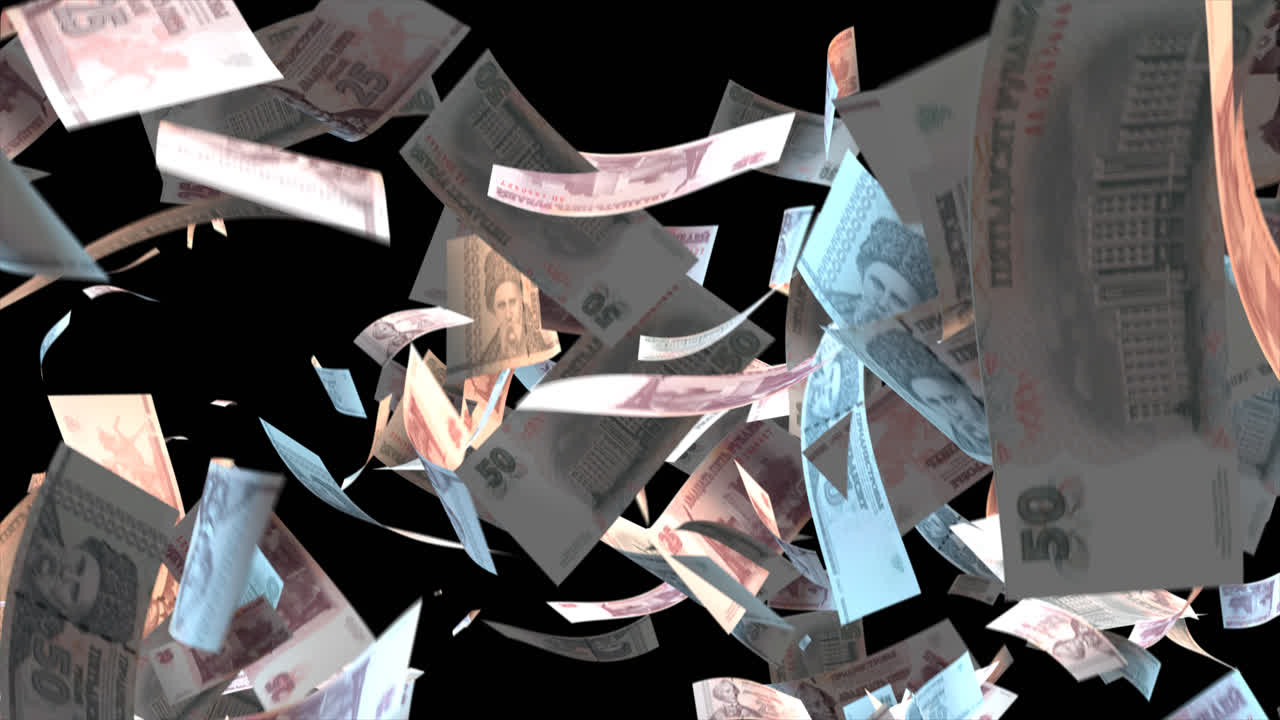 떨어지는 터키 리라 지폐