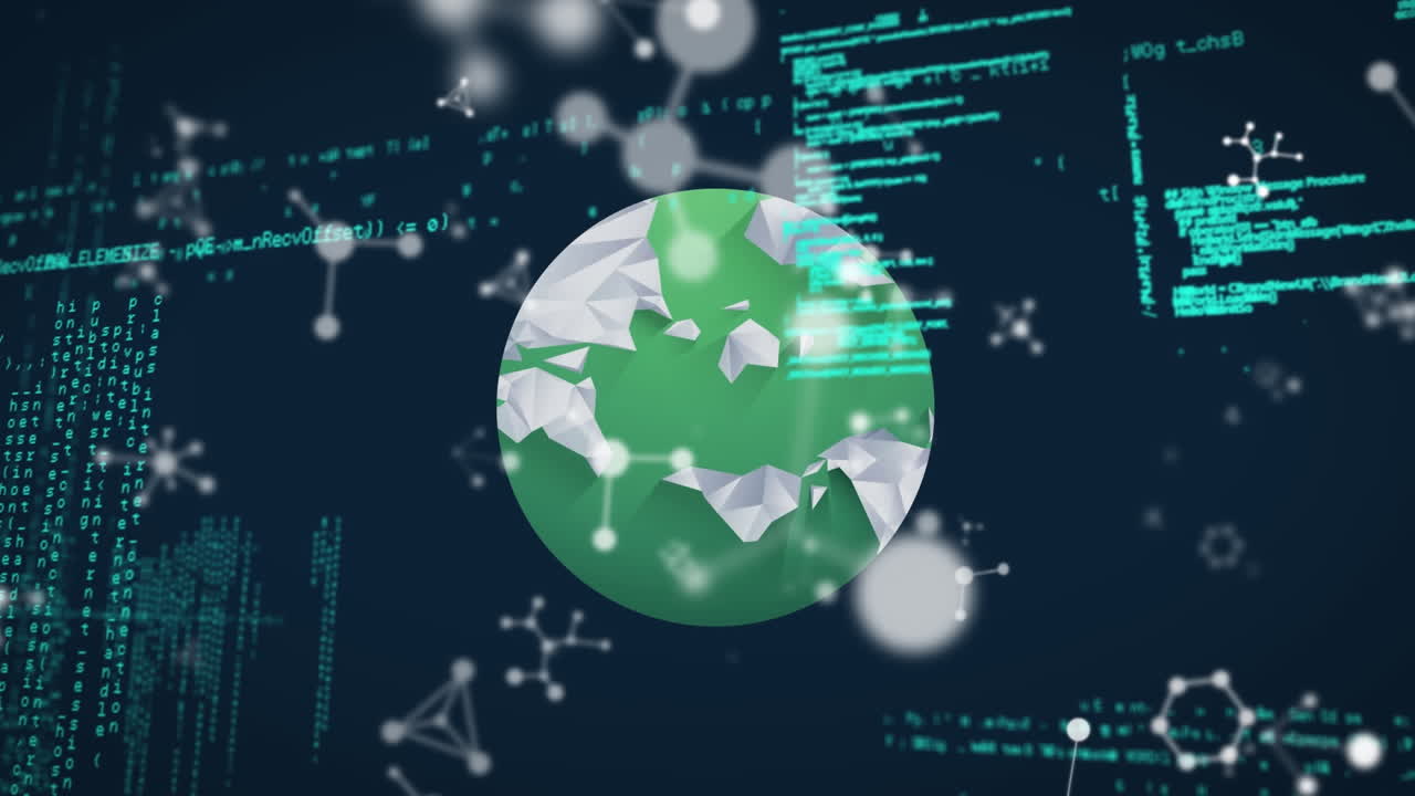 전 세계에 있는 데이터 처리 및 분자의 애니메이션