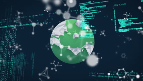 animation of data processing and molecules over globe