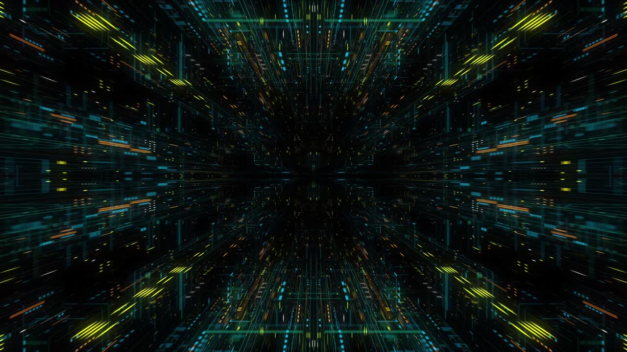 AI artificial intelligence and ML machine learning abstract concept, CPU GPU computing core with information streams. Data deep learning computer machine. Seamless loop, 3D render g