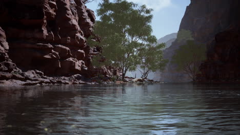 the colorado river cutting through red sandstone canyons
