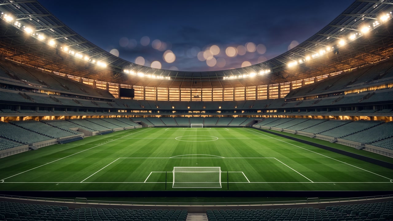 Sfondo Coppa del Mondo con Trofeo d'Oro di Calcio nello Stadio 4K