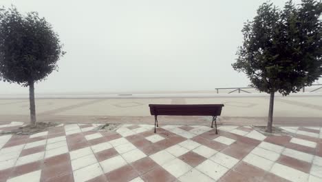 passage along the promenade to the observation tower in the fog