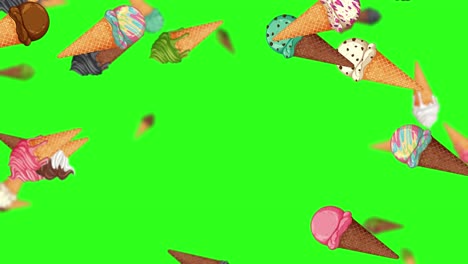 ice cream cones floating against a green background