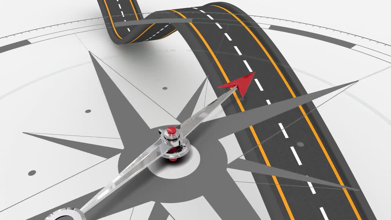 ⁇ 색 배경에 도로 위의 나침반의 애니메이션