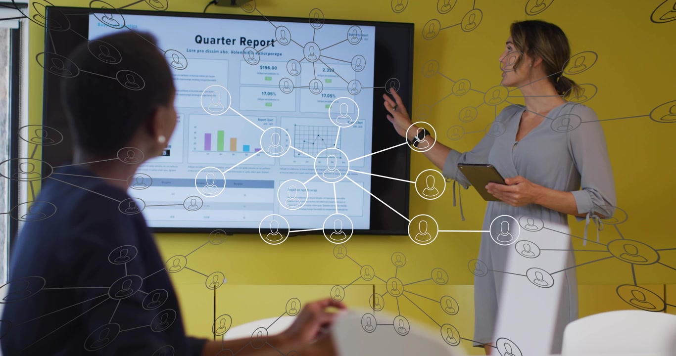 Businesswoman Presenting Quarterly Report to Colleague in Modern Office
