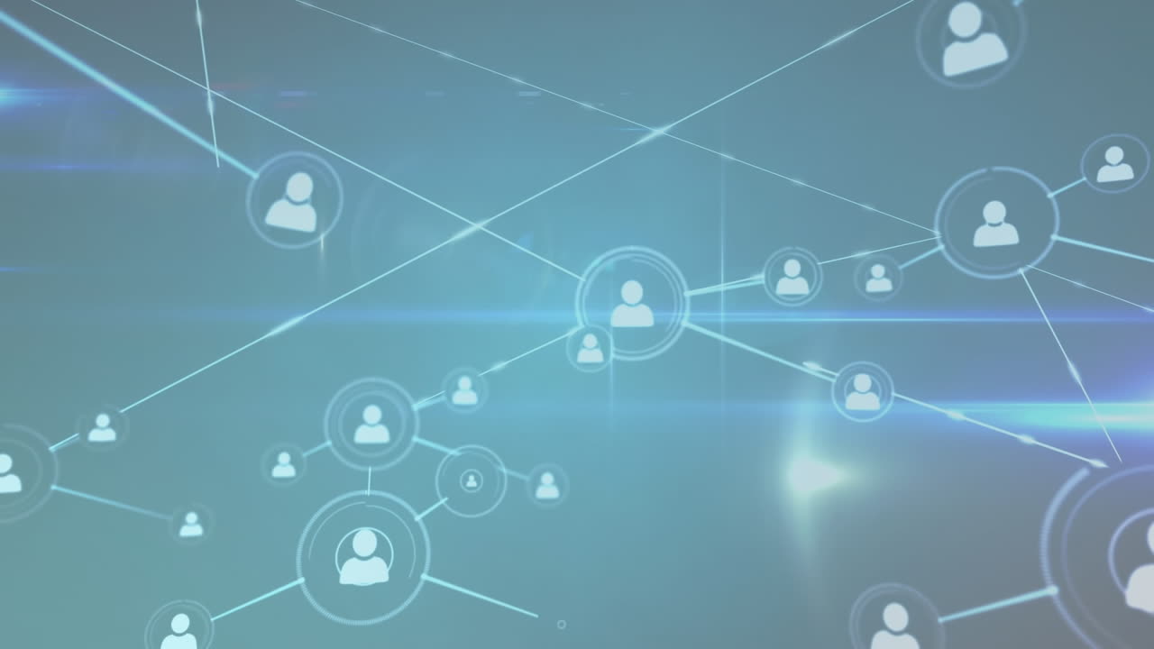 빛나는 반점 위에 있는 사람들과의 연결 네트워크 아이콘의 애니메이션