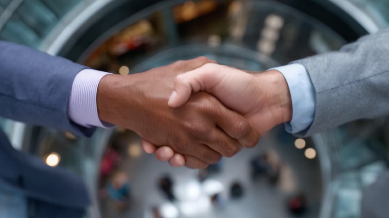 Due professionisti che si stringono la mano per stabilire una partnership, a simboleggiare fiducia e collaborazione in un ambiente aziendale