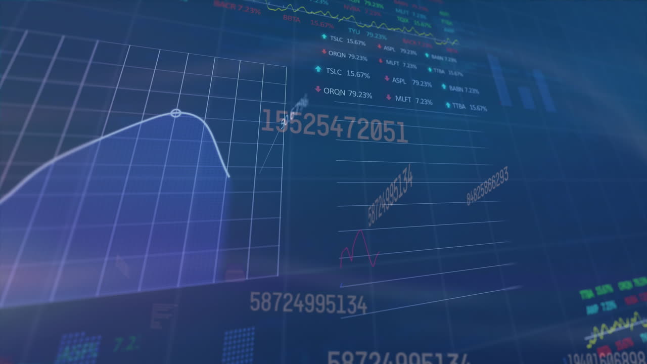 animación del procesamiento de datos financieros sobre un fondo azul