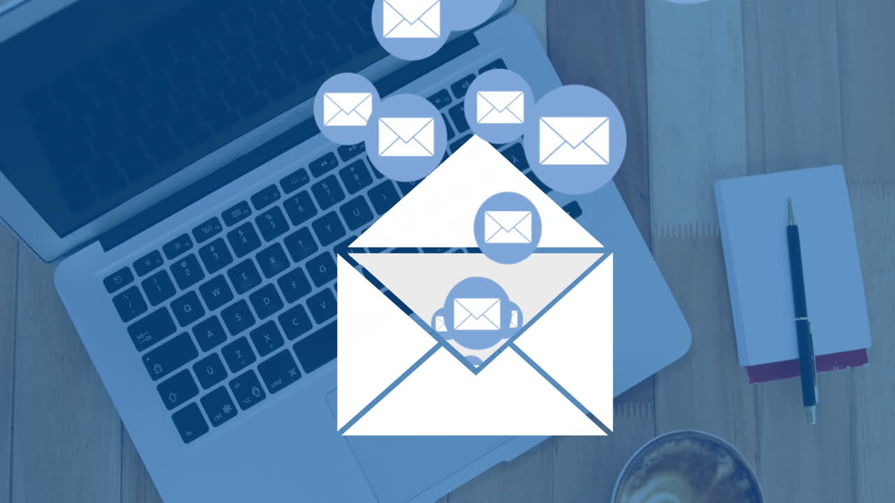 Laptop with message icons in the foreground 4k