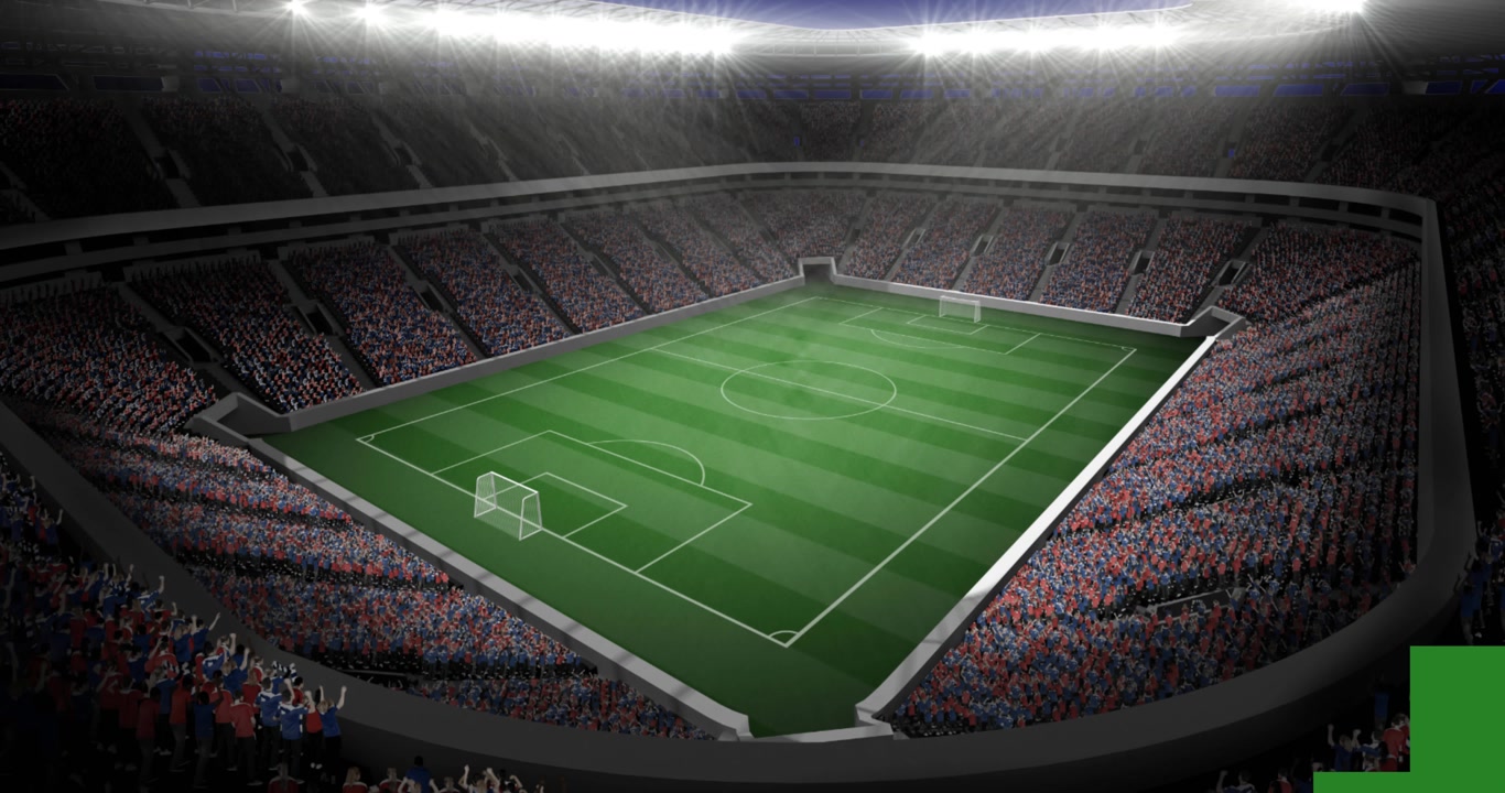 Animazione di schermi verdi in movimento su uno stadio sportivo