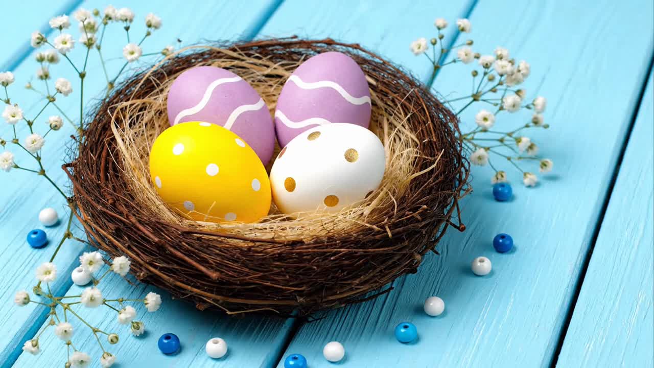 Colorful easter eggs decoration in a nest