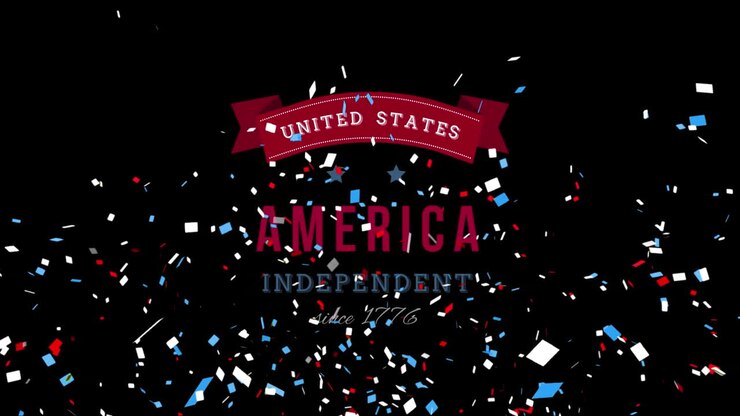 Colorful confetti falling over Independence Day text
