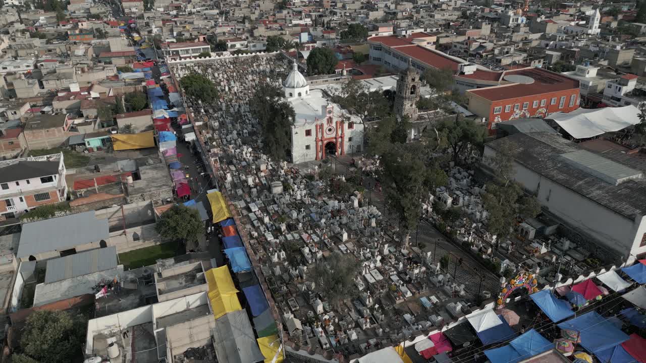 Discesa aerea al cimitero della chiesa di Sant'Andrea a Mixquic, Messico
