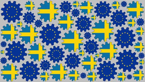 european and swedish flag gears spinning background