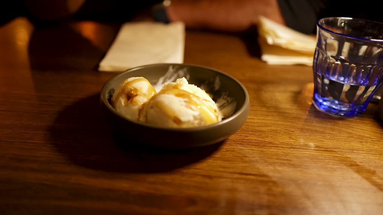 Person eating ice cream with a spoon
