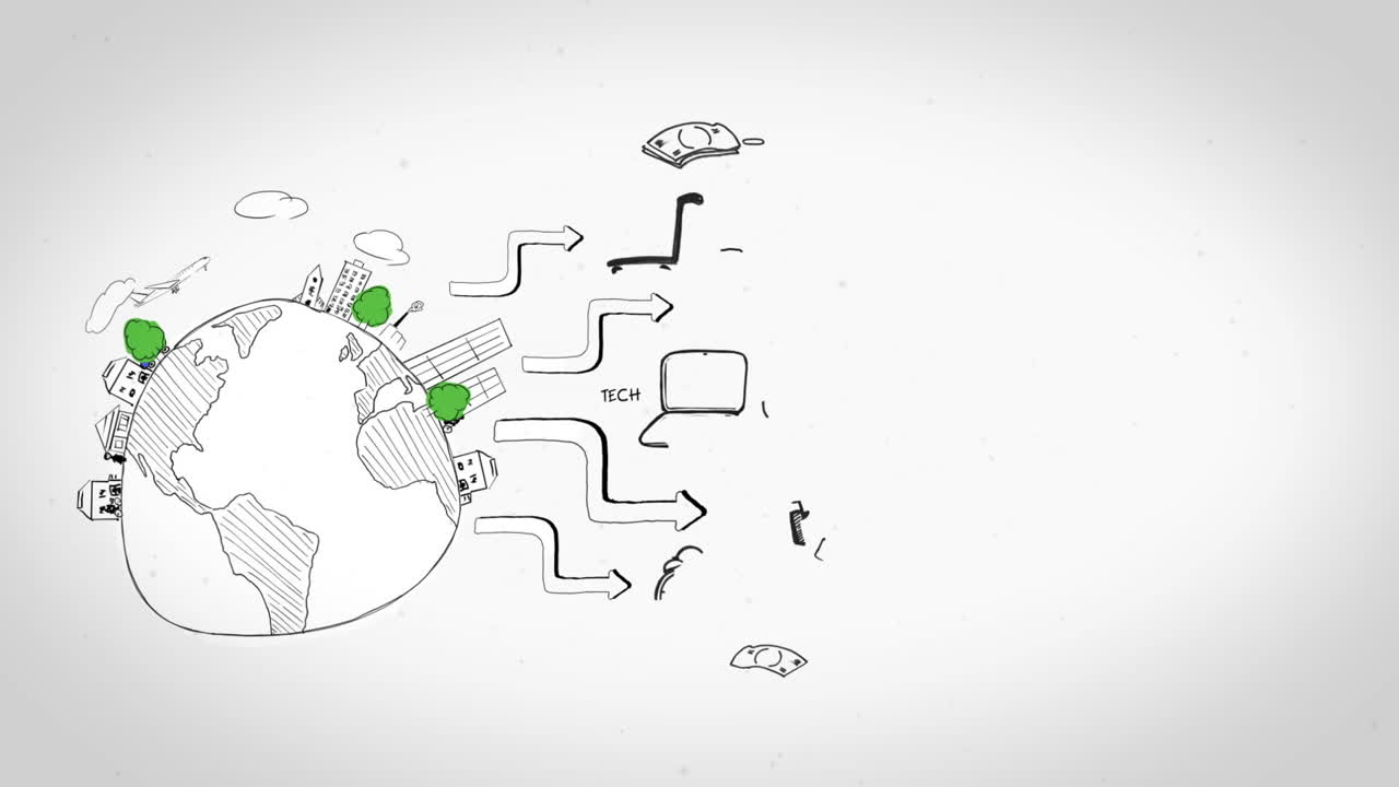 animación en color que muestra diferentes aspectos del negocio