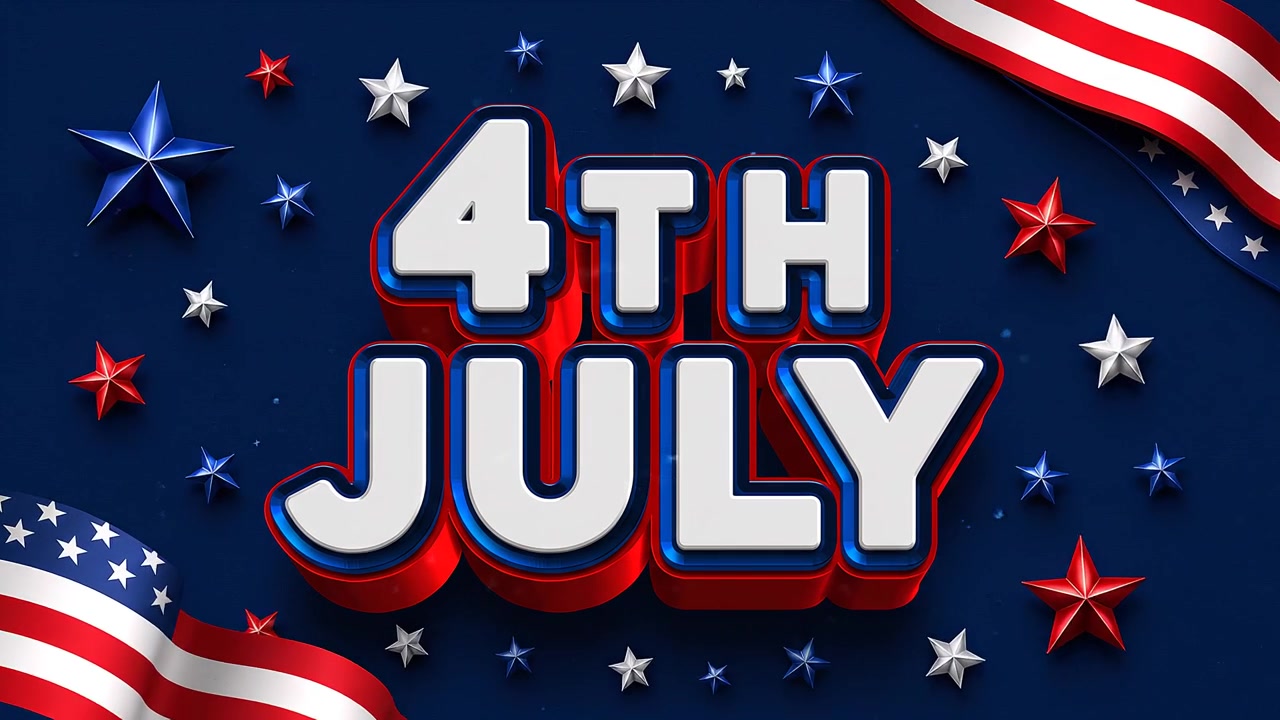 Bold Fourth Of July Typography On Dark Blue Patriotic Background With American Stars