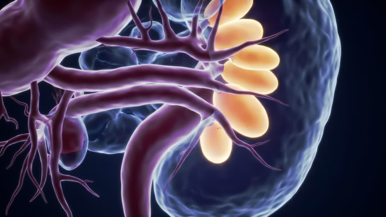 Detailed Anatomical Visualization of the Human Kidney and Its Vascular System, Highlighting the Complex Structures and Functions Within the Renal System