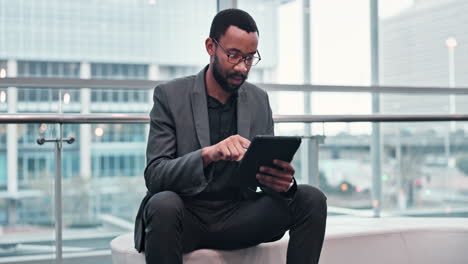 business, tablet and black man in an office