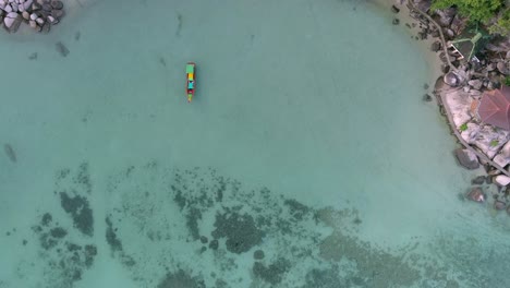 aerial view of colorful boats on beach