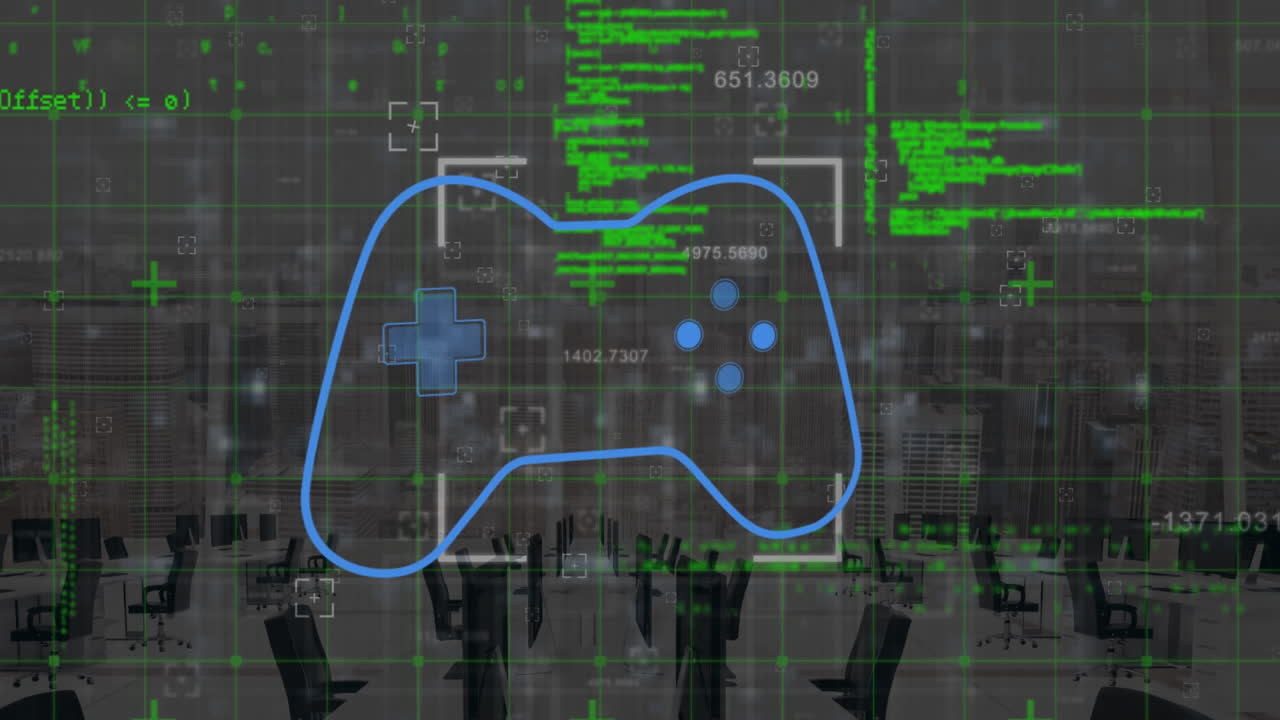 게임패드 아이콘 위의 데이터 처리 및 오피스의 애니메이션