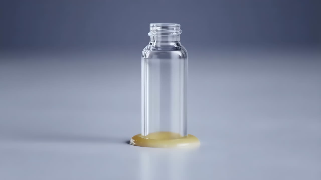 Clear Glass Bottle in Yellow Liquid Puddle