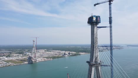 sitio de construcción del puente internacional gordie howe, vista aérea desde un dron