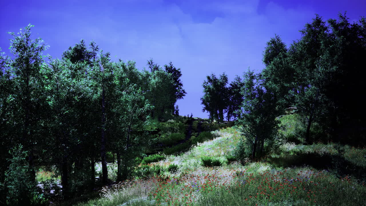 Observing the serene beauty of an enchanting hillside landscape