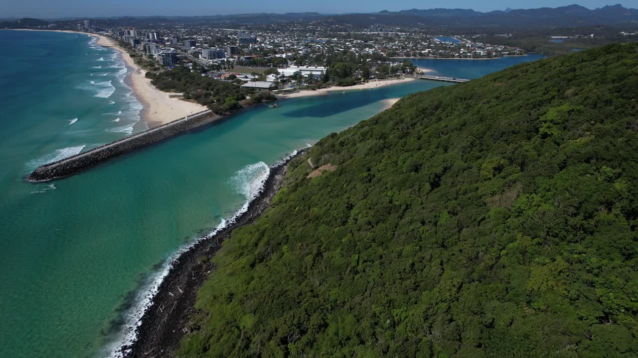 Burleigh Headland And Tallebudgera Creek After Fire In Queensland, Australia - Drone Shot