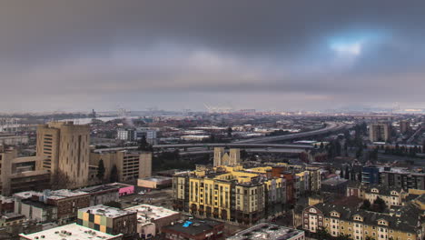 foggy, misty morning over a san francisco neighborhood - time lapse