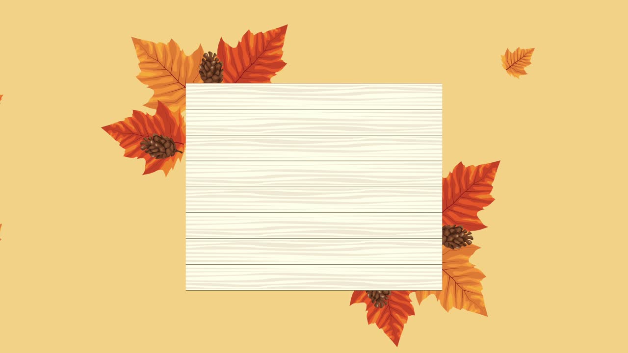 사각형 프레임에 잎을 가진 하늘 가을 애니메이션