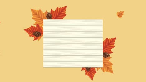hola animación de otoño con hojas en marco cuadrado