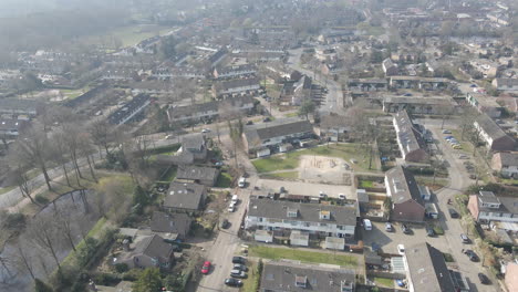 Aerial-overview-of-beautiful-green-suburban-neighborhood