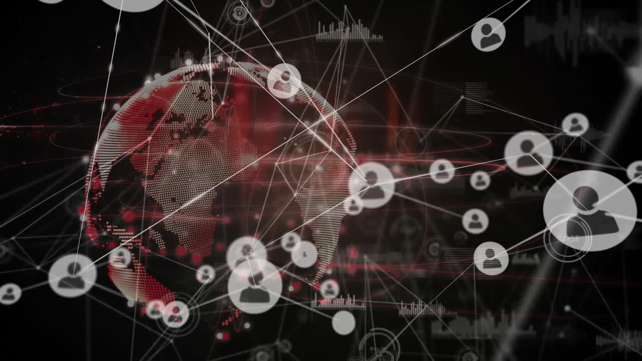 네트워크 연결 및 데이터 처리 애니메이션 디지털 세계 배경