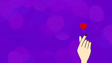 íconos de corazones abstractos que fluyen desde los dedos chasquidos