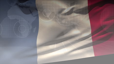 animation of data processing over flag of france and world map