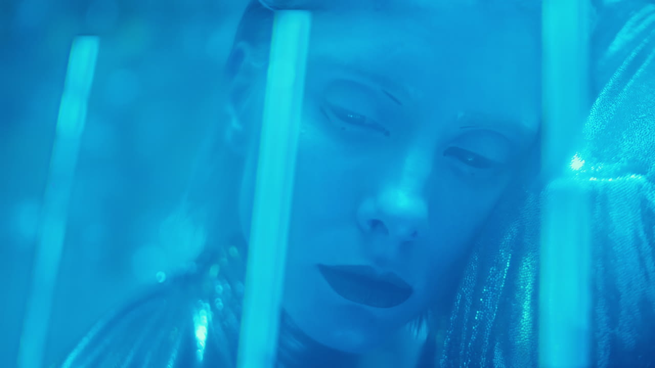 Portrait of Romantic Alien Woman in Laser Beams