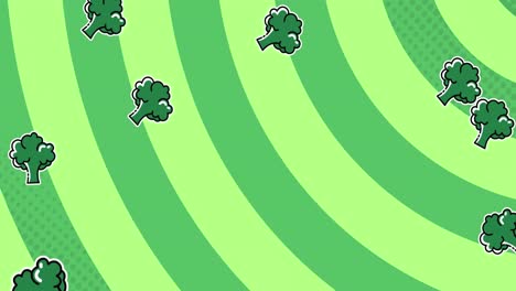 animation of broccoli moving on green background