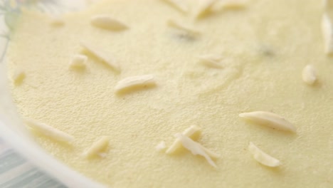 close-up of a creamy almond pudding