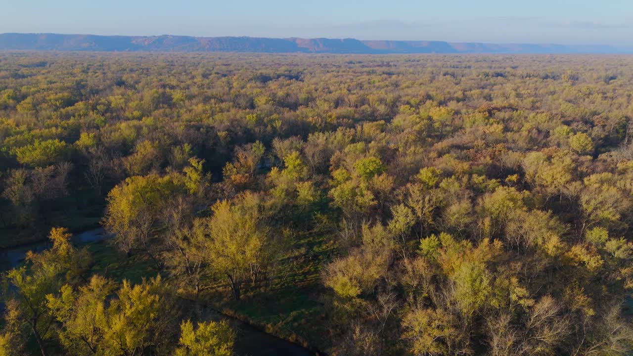 Un brillante fogliame autunnale incorona le isole ricoperte di alberi nel fiume Mississippi