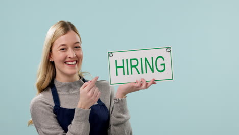 hiring sign, woman and face