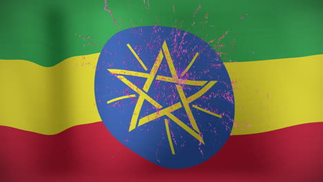Animation of fireworks over flag of ethiopia