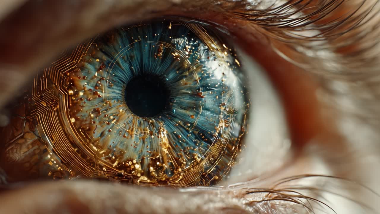 A Stunning Transformation of the Human Eye Into a Futuristic Cybernetic Design, Blending Organic Beauty with Intricate Digital Elements